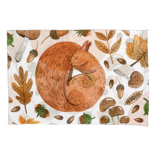 Autumn Dreams Watercolor Squirrel Haven Pillow Case