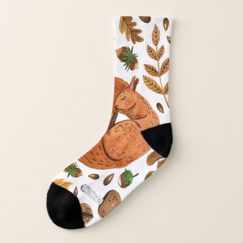 Autumn Dreams Watercolor Squirrel Haven Socks