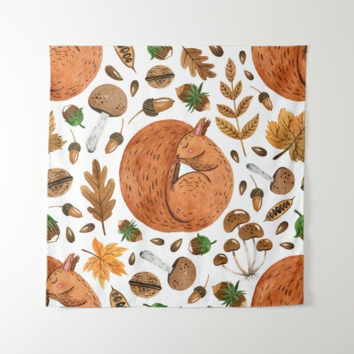Autumn Dreams Watercolor Squirrel Haven Tapestry