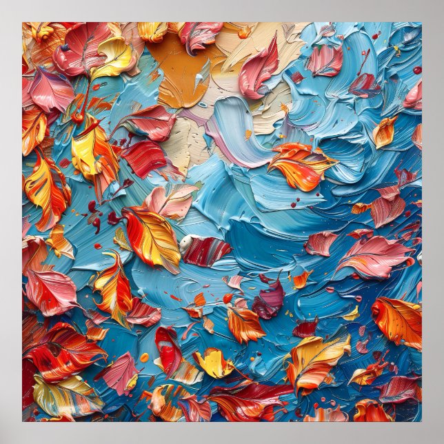 Autumn Drift – Abstract Falling Leaves Art Poster (Front)