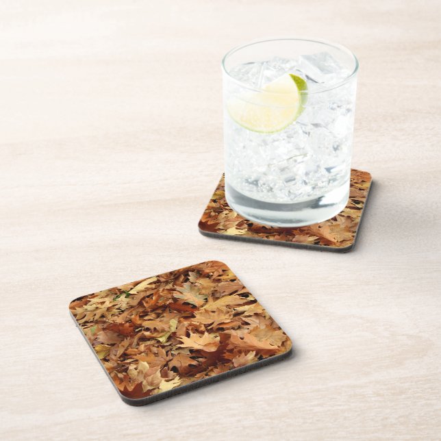 autumn, dry leaves beverage coaster (Right Side)