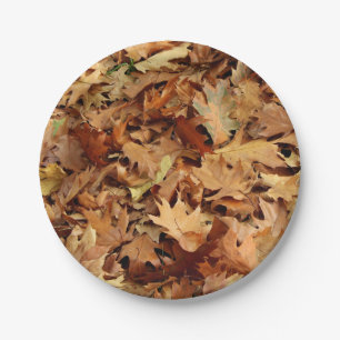 autumn, dry leaves paper plates