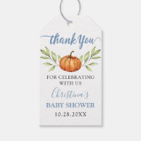 Autumn Dusty Blue Pumpkin Baby Shower Thank You Gift Tags