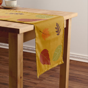 Autumn Earth-Tone Colors Fall Leaves Pattern Short Table Runner