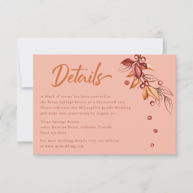  Autumn Earth tone Terracotta Wedding Details   RSVP Card (Front)