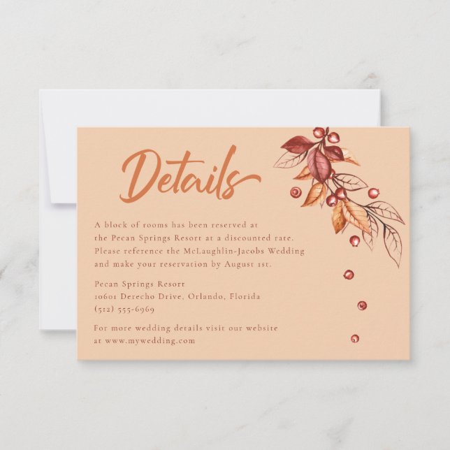  Autumn Earth tone Terracotta Wedding Details   RSVP Card (Front)