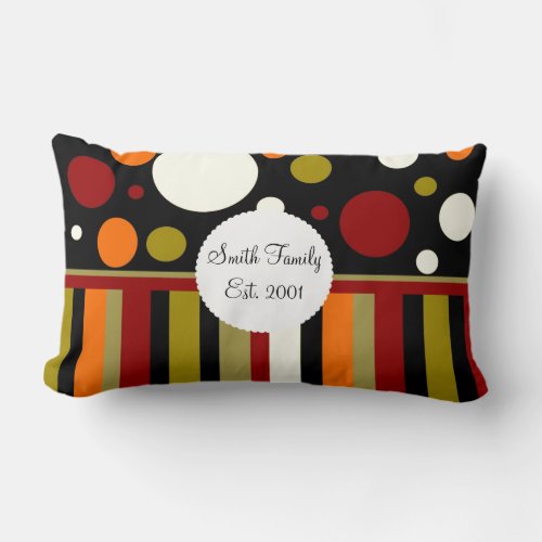 Autumn Earth Tones Stripes Polka Dots Pattern Lumbar Pillow