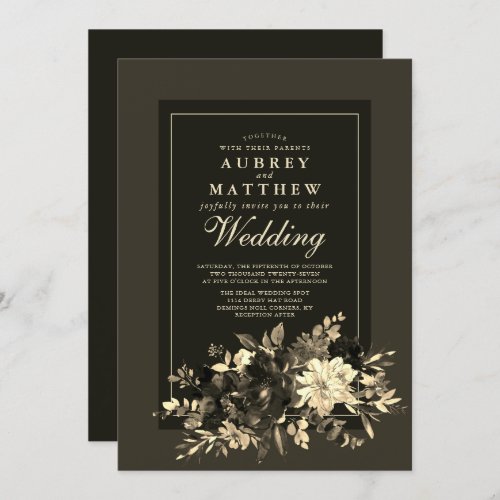 Autumn Earth Watercolor Dried Floral Spray Wedding Invitation