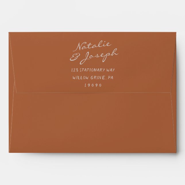 Autumn Earthy Hand Written Whimsical Retro Wedding Envelope (Back (Top Flap))