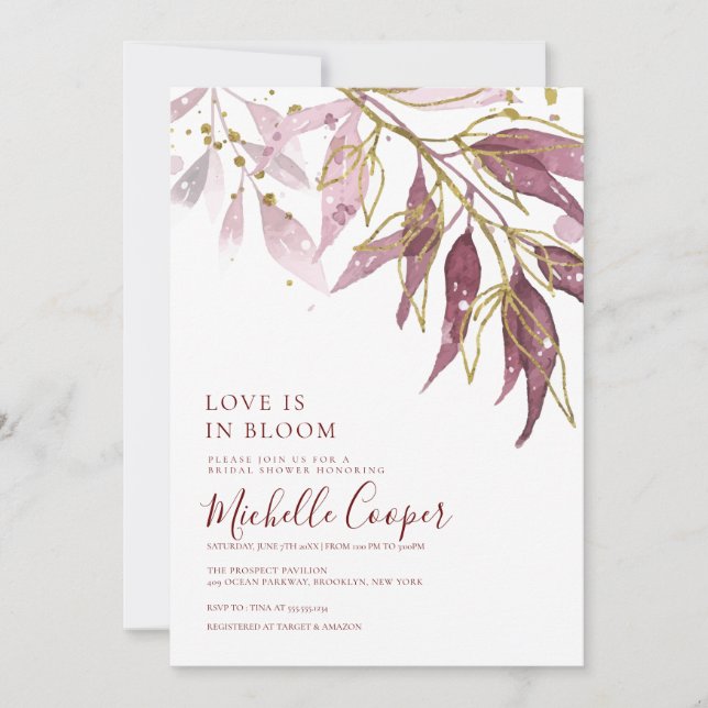 Autumn Elegance: A Cranberry & Gold Bridal Shower Invitation (Front)