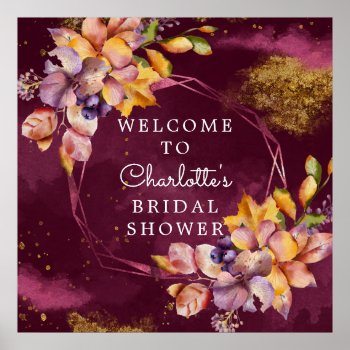 Autumn Elegance Bridal Shower Welcome Poster by celebrateitweddings at Zazzle