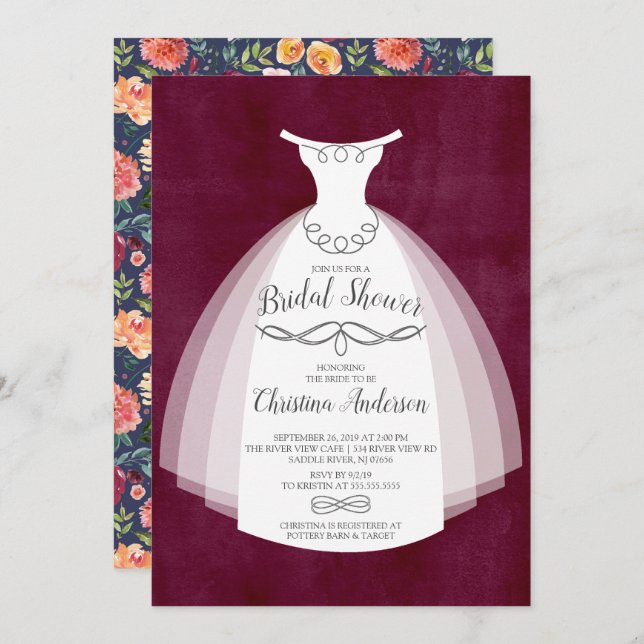 Autumn Elegance Bride Gown Bridal Shower Invitation (Front/Back)