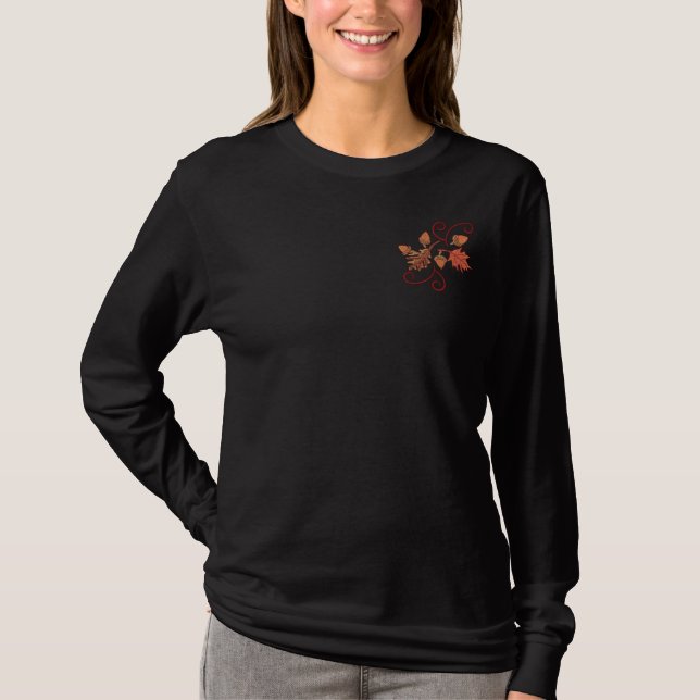 Autumn Elegance Embroidered Long Sleeve T-Shirt (Front)
