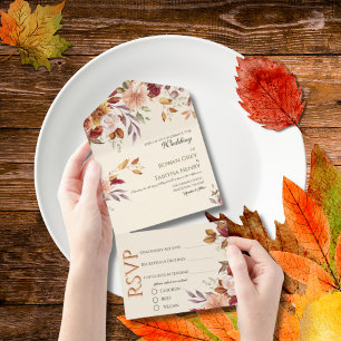 Autumn Elegance Fall Watercolor Floral Wedding Inv All In One Invitation