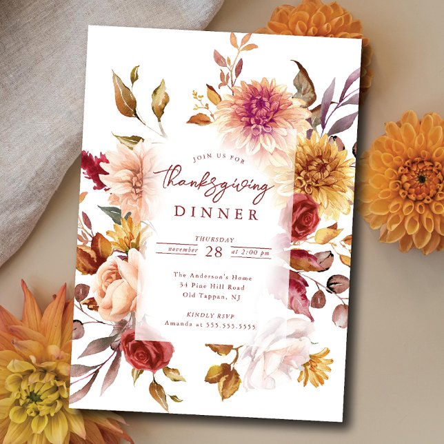 Autumn Elegance Floral Thanksgiving Invitation (Creator Uploaded)