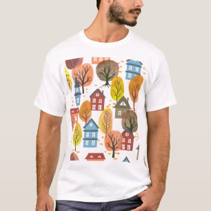 Autumn Elegance: Watercolor City and Trees T-Shirt