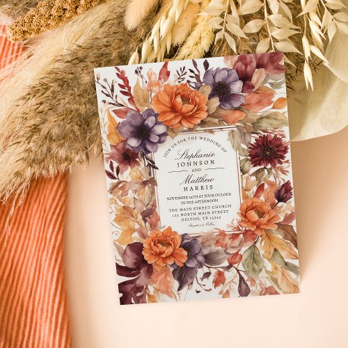 Autumn Elegance Watercolor Floral Wedding Invitation