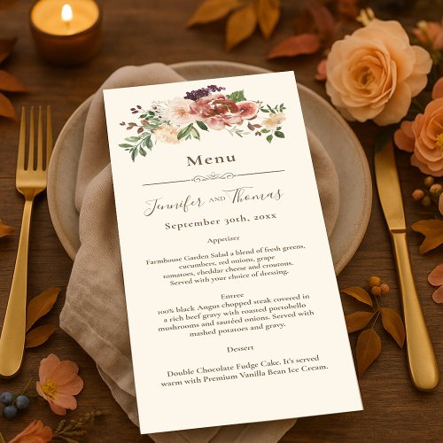Autumn Elegance Watercolor Menu Burgundy and Blush