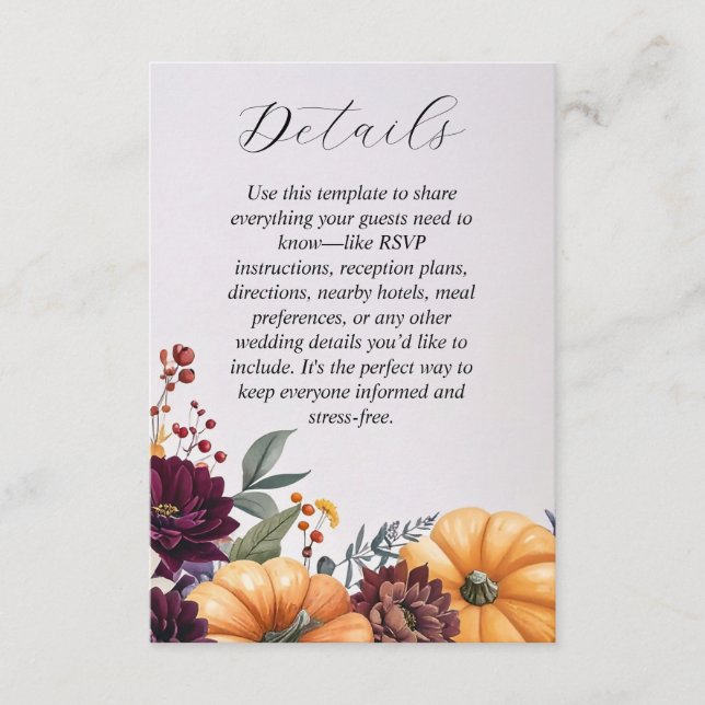 Autumn Elegance Wedding Enclosure Card (Front)