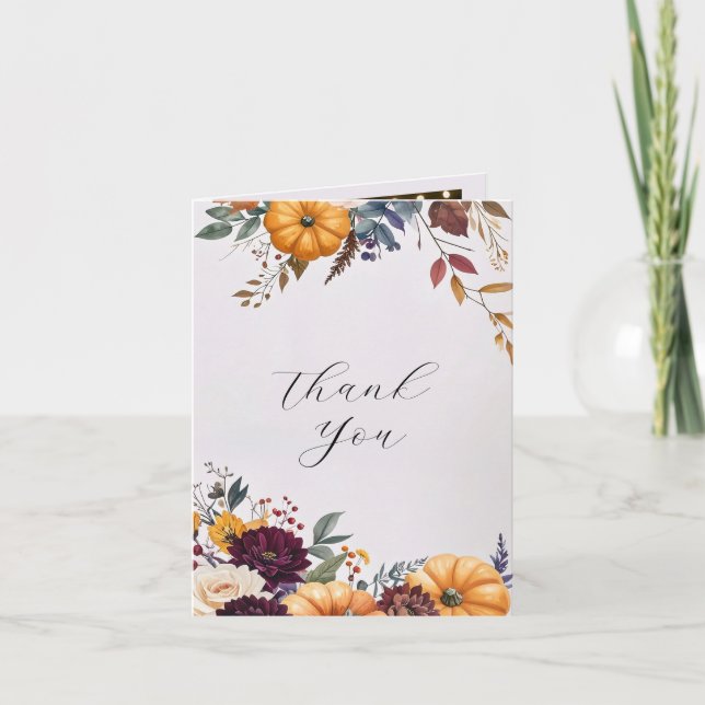 Autumn Elegance Wedding Folded Thank You Card (Front)