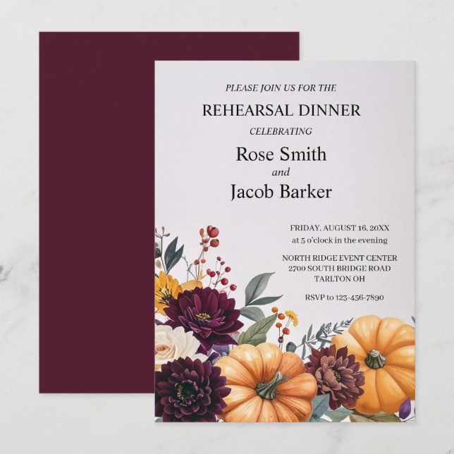 Autumn Elegance Wedding Rehearsal Dinner Invitation (Front/Back)