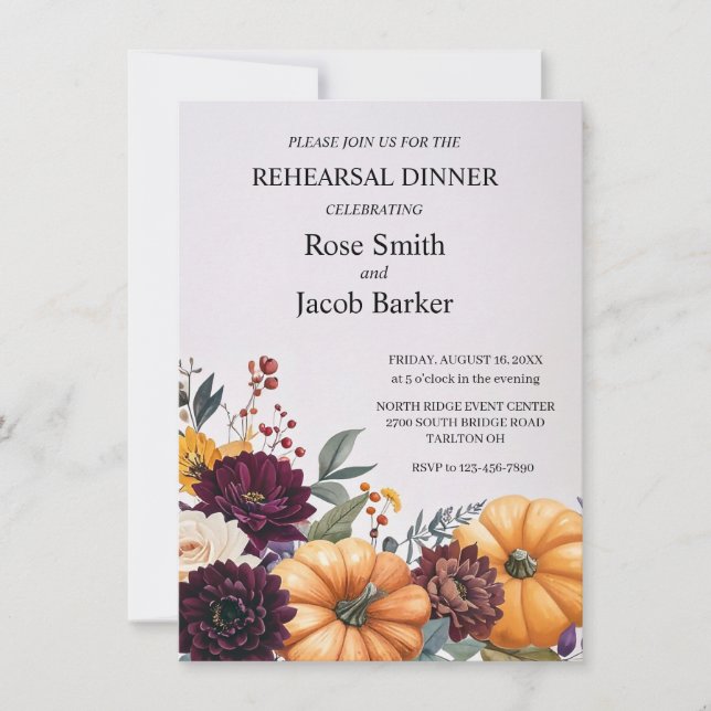 Autumn Elegance Wedding Rehearsal Dinner Invitation (Front)