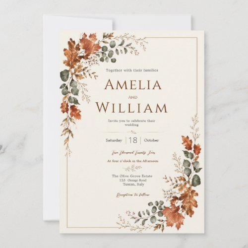 Autumn Elegant Fall Rustic Leaf Timeless Wedding Invitation