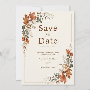 Autumn Elegant Fall Rustic Leaf Timeless Wedding Save The Date