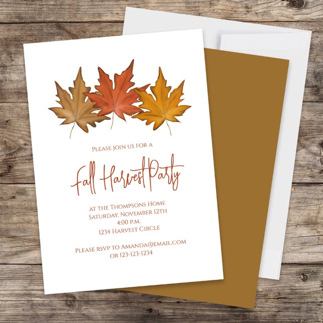 Autumn Elegant Foliage Fall Leaves Minimalist Invitation (Simple Fall Harvest Party Invitation with Botanical Autumn Foliage. )