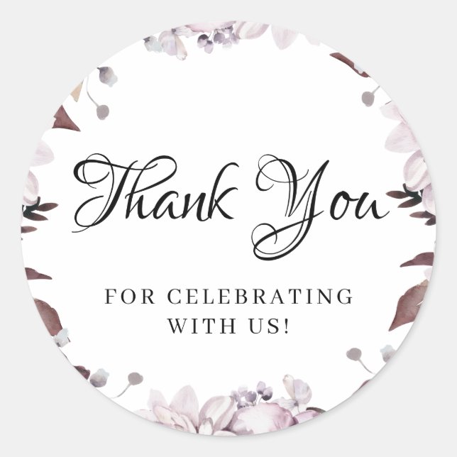 Autumn Elegant Purple Flowers Foliage Thank You Classic Round Sticker (Front)