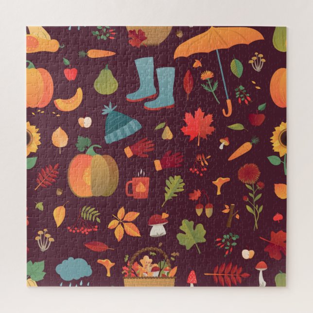 Autumn elements, dark background, vintage jigsaw puzzle (Vertical)