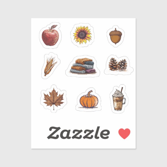 Autumn Elements Stickers: Pumpkin, Leaf, Latte Sticker (Sheet)
