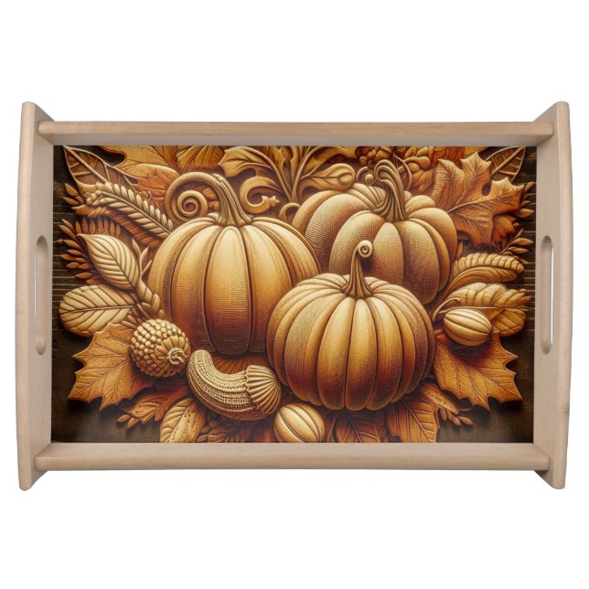 Autumn Embossed Pumpkins on Wood  Serving Tray (Front)