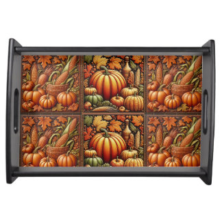 Autumn Embossed Pumpkins on Wood Serving Tray