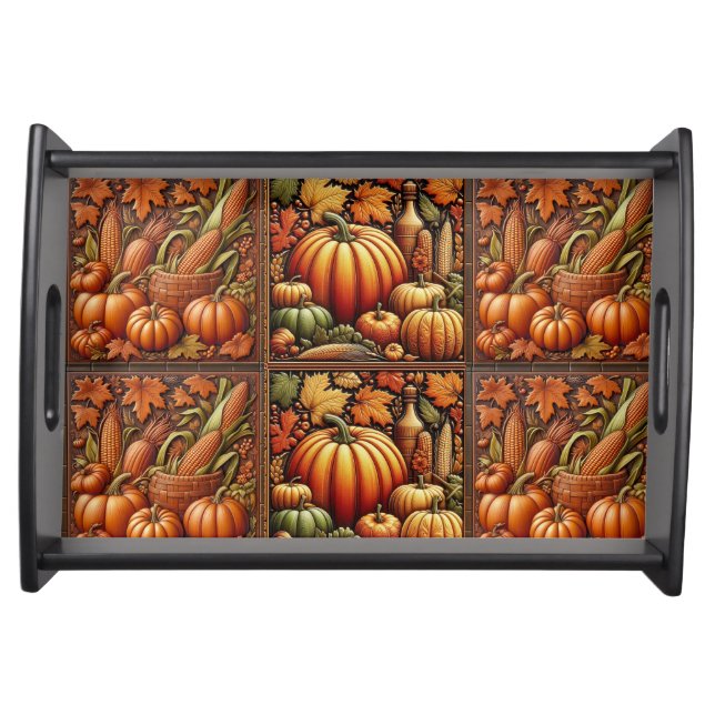 Autumn Embossed Pumpkins on Wood  Serving Tray (Front)