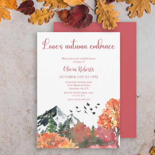 Autumn embrace Fall Mountain Forest Bridal Shower Invitation