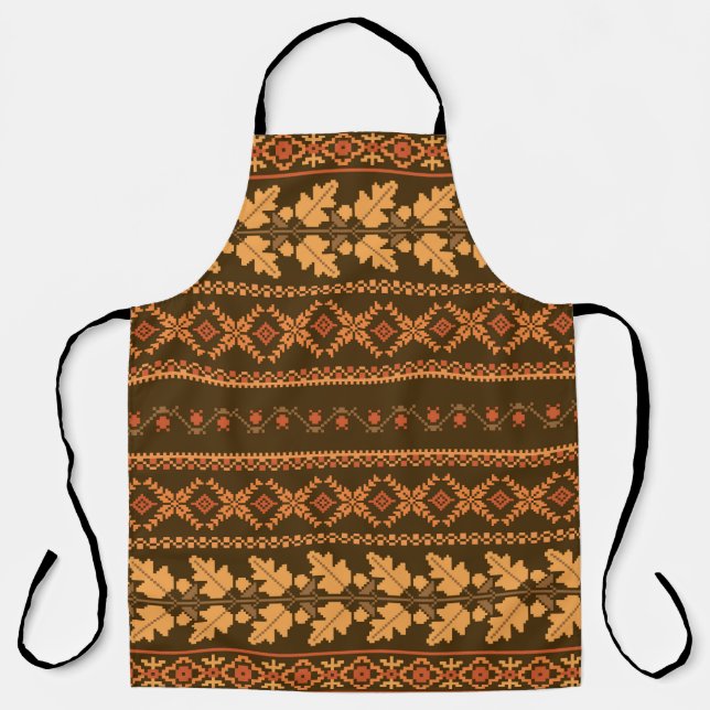 Autumn embroidered cross-stich retro striped backg apron (Front)