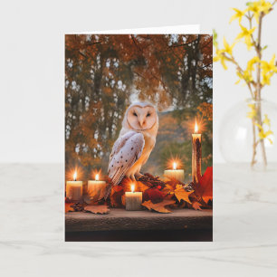 Autumn Equinox Barn Owl and Candles Fall Colors Card