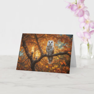 Autumn Equinox Beautiful Owl Candles and Fall Card