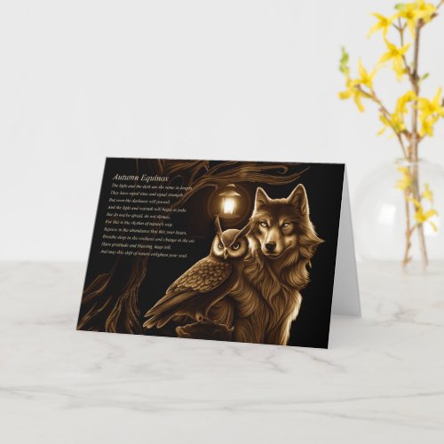 Autumn Equinox Blessing Owl and Wolf Card