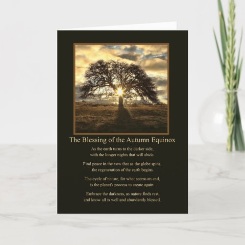 Autumn Equinox Blessing Poem with Oak Tree and Sun Card