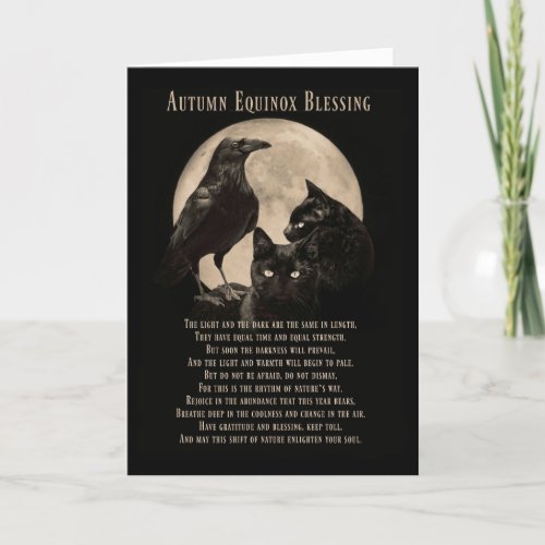 Autumn Equinox Mabon Blessing Raven and Cats Card