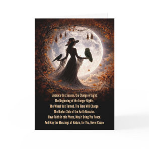 Autumn Equinox Mabon Boho Lady Raven Owl Moon Card