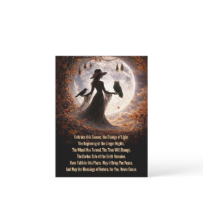 Autumn Equinox Mabon Boho Lady Raven Owl Moon Tree Holiday Postcard