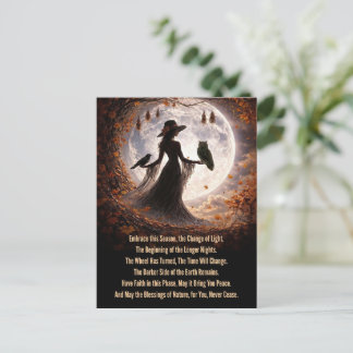 Autumn Equinox Mabon Boho Lady Raven Owl Moon Tree Holiday Postcard