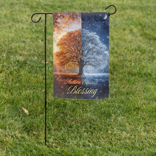 Autumn Equinox Oak Tree Sun and Moon Garden Flag
