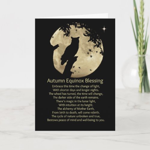 Autumn Equinox Owl and Moon Blessings Card