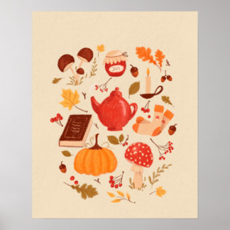 Autumn essentials illustration poster