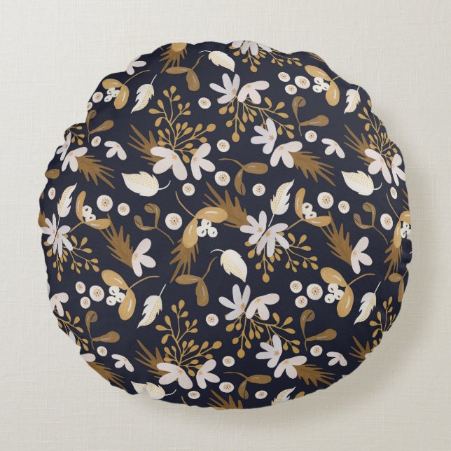 Autumn Evening Bloom Round Pillow (Front)