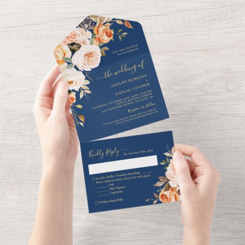 Autumn Evening Wedding Gold Leaves Floral All In One Invitation Autumn Evening Wedding Gold Leaves Floral All In One Invitation